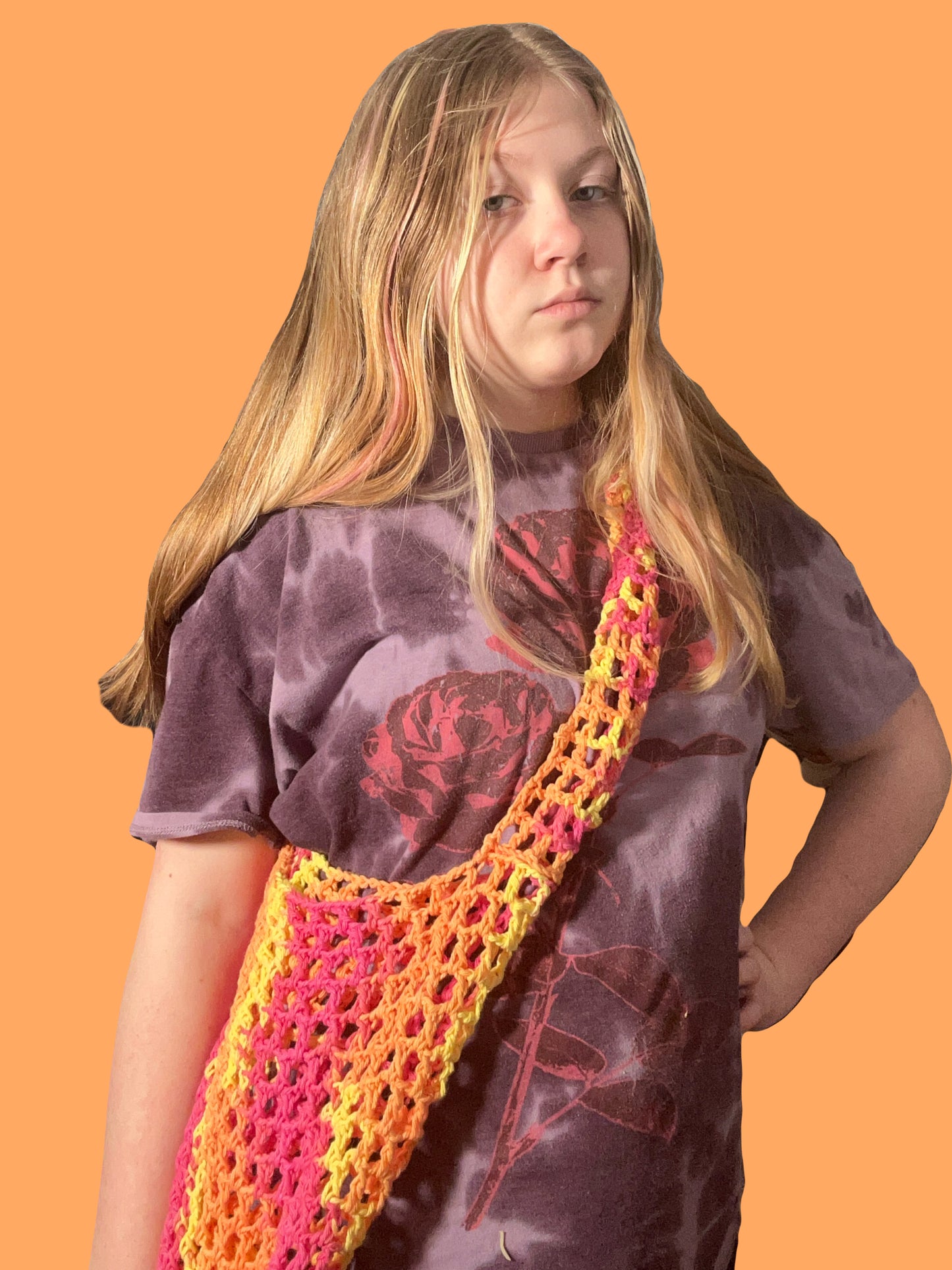 Crochet mesh fruit bag, ombré colors, cute mesh bag