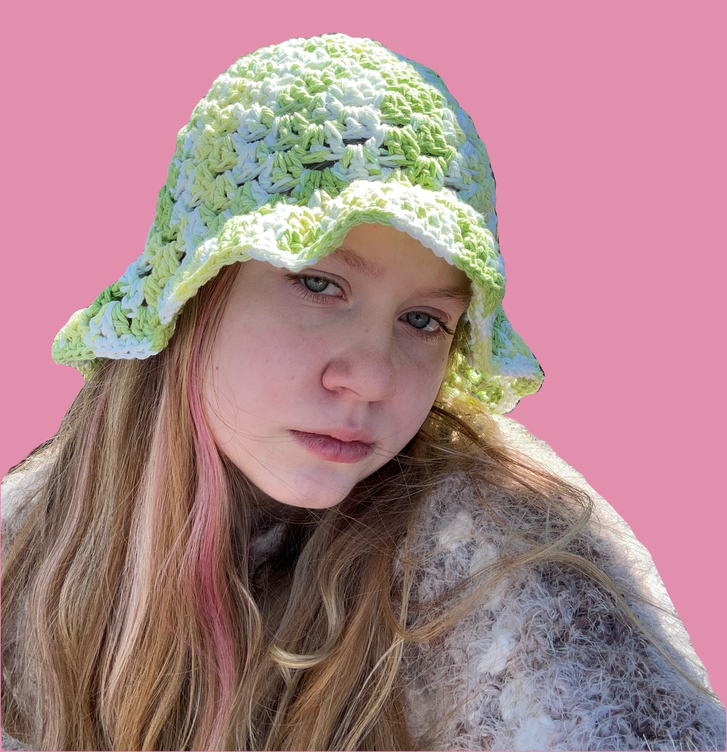 Cute green granny stitch bucket hat, Cotten yarn green bucket hat