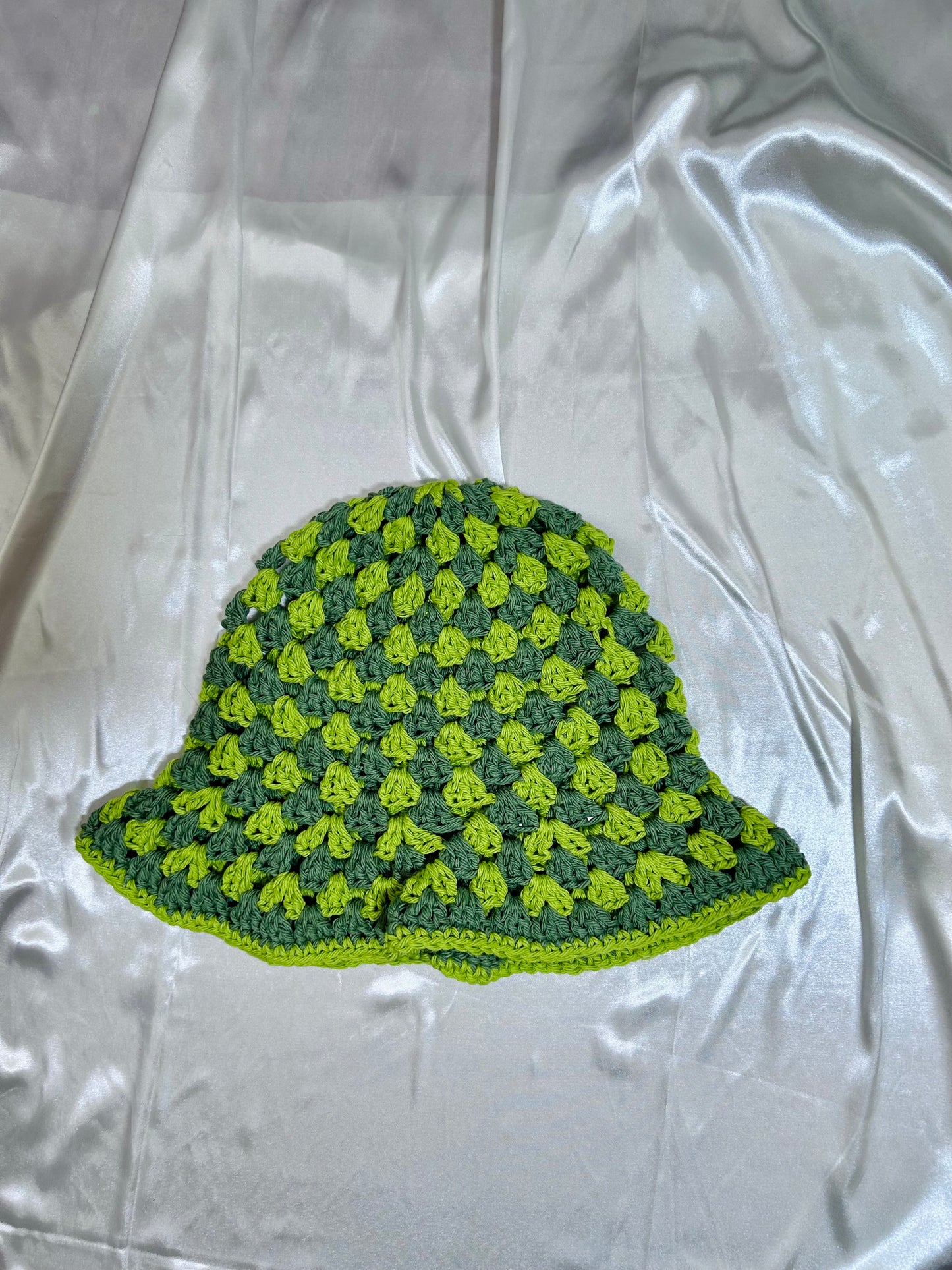 Cute green granny stitch bucket hat, Cotten yarn green bucket hat
