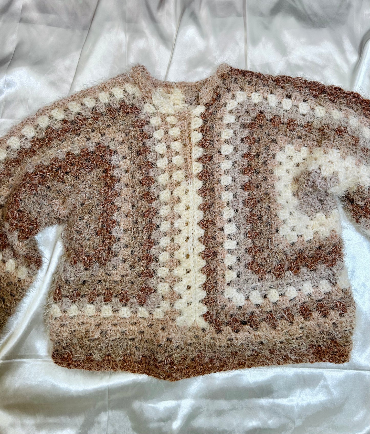 Crochet granny stitch pull over, acrylic nylon yarn, cute soft sweater, XS
