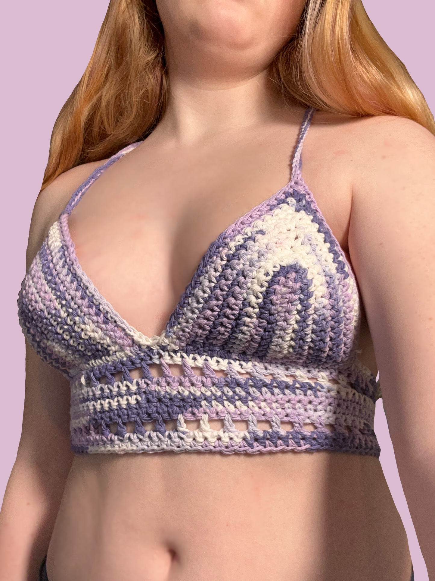 Lavender crochet crop top Crochet top Handmade clothing Cotton crochet top purple top Handmade crochet crop top XS-XL inclusive sizing