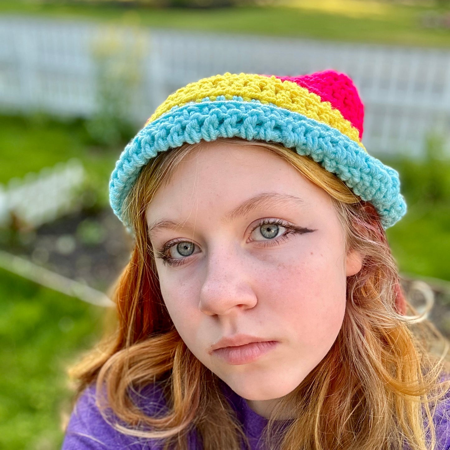 Pansexual flag cat ear beanie Handmade crochet cat beanie Pan cat ear beanie Pride hat Handmade crochet Pride hat Pansexual cat ear hat