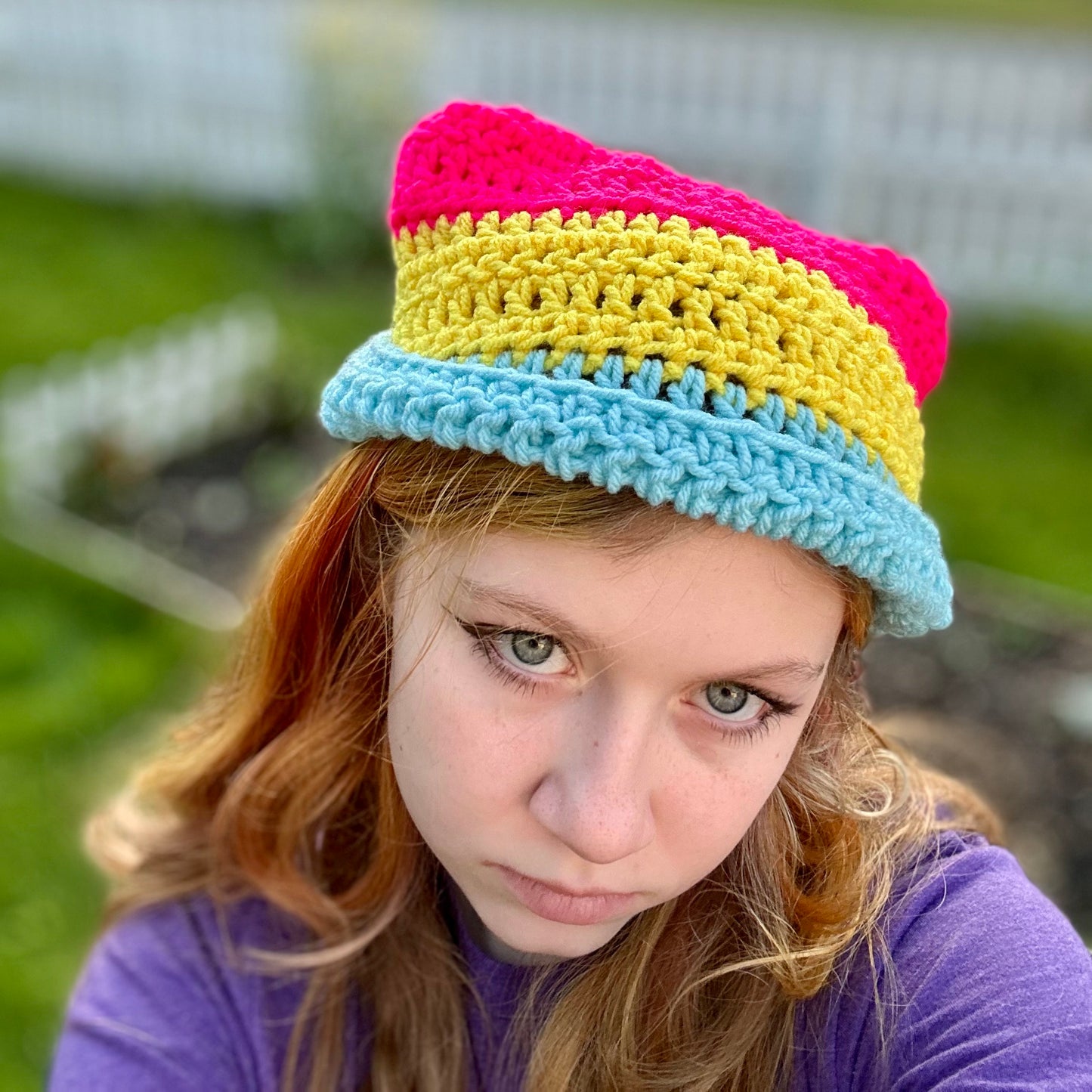 Pansexual flag cat ear beanie Handmade crochet cat beanie Pan cat ear beanie Pride hat Handmade crochet Pride hat Pansexual cat ear hat