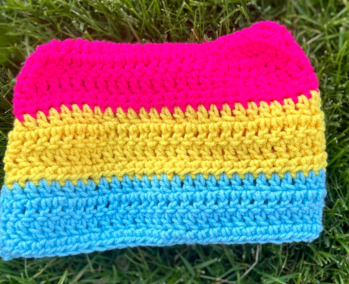 Pansexual flag cat ear beanie Handmade crochet cat beanie Pan cat ear beanie Pride hat Handmade crochet Pride hat Pansexual cat ear hat
