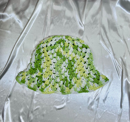 Cute green granny stitch bucket hat, Cotten yarn green bucket hat