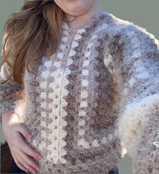 Crochet granny stitch pull over, acrylic nylon yarn, cute soft sweater, XS