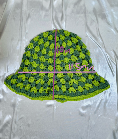 Cute green granny stitch bucket hat, Cotten yarn green bucket hat