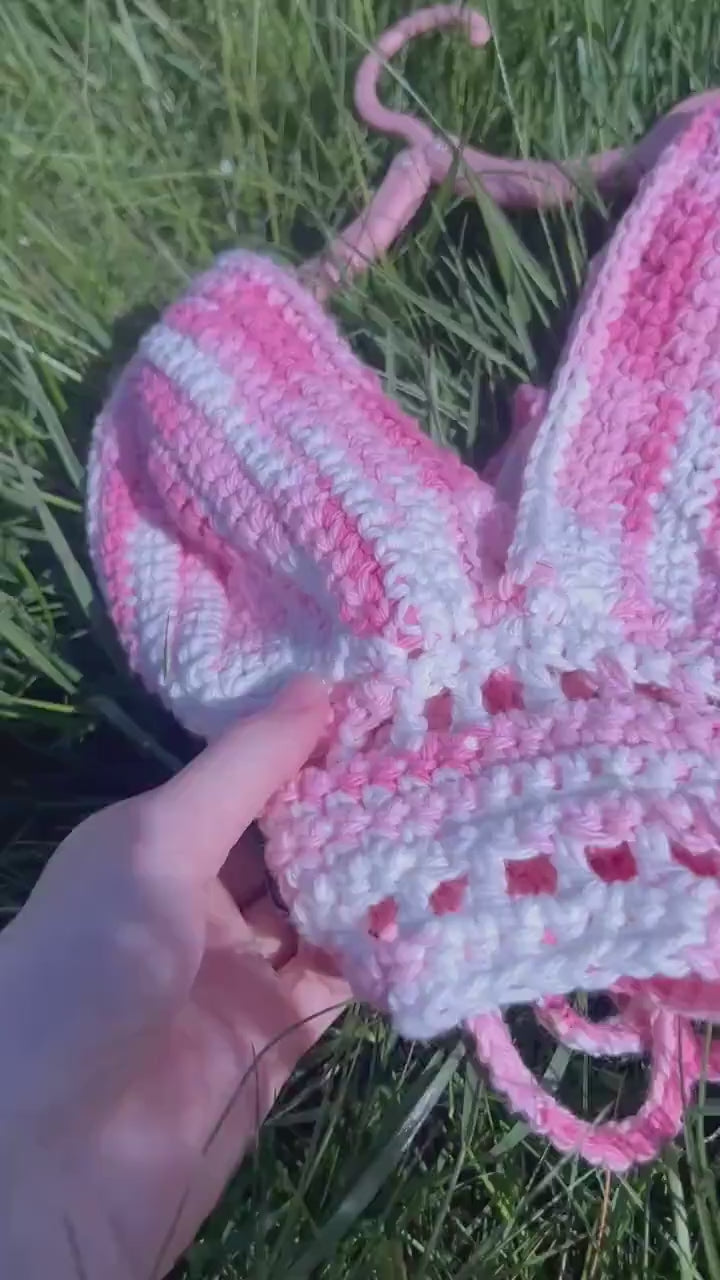 Strawberry crochet crop top Crochet top Handmade clothing Cotton crochet top Pink top Handmade crochet crop top XS-XL inclusive sizing